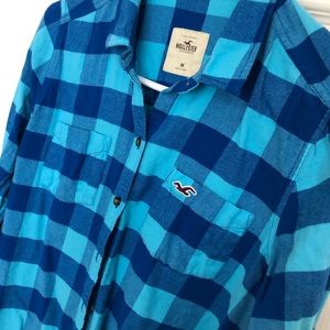 Bright blue Hollister checkered flannel